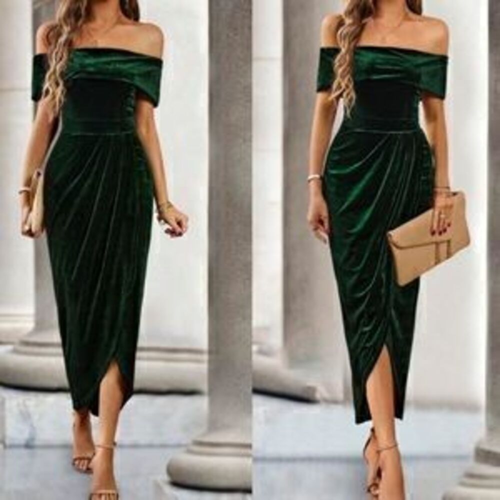 Luxe Velvet Off Shoulder Evening Party Wedding Formal dress